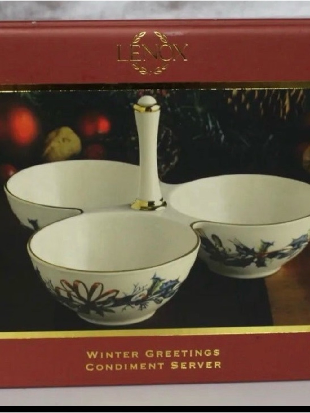 Lenox White and Gold Three-Section Condiment Server